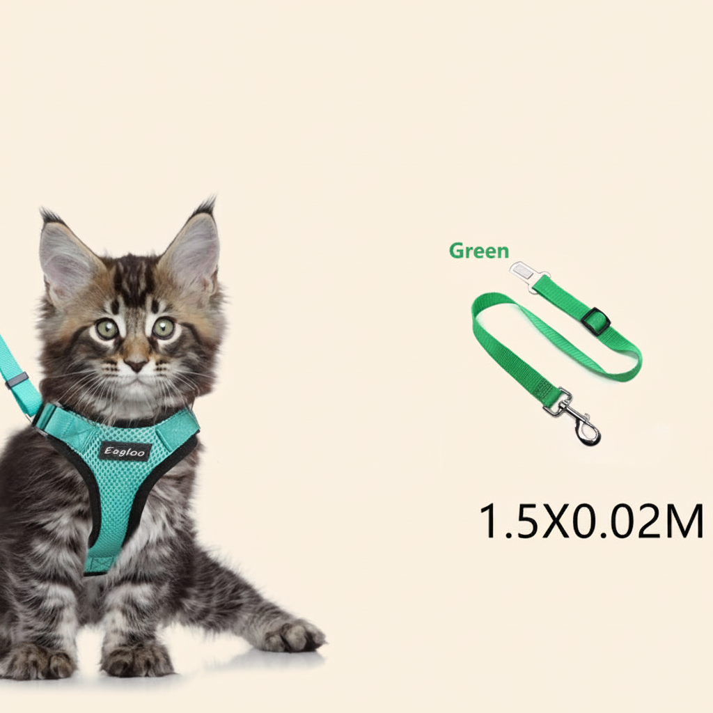 Chaton harnais vert