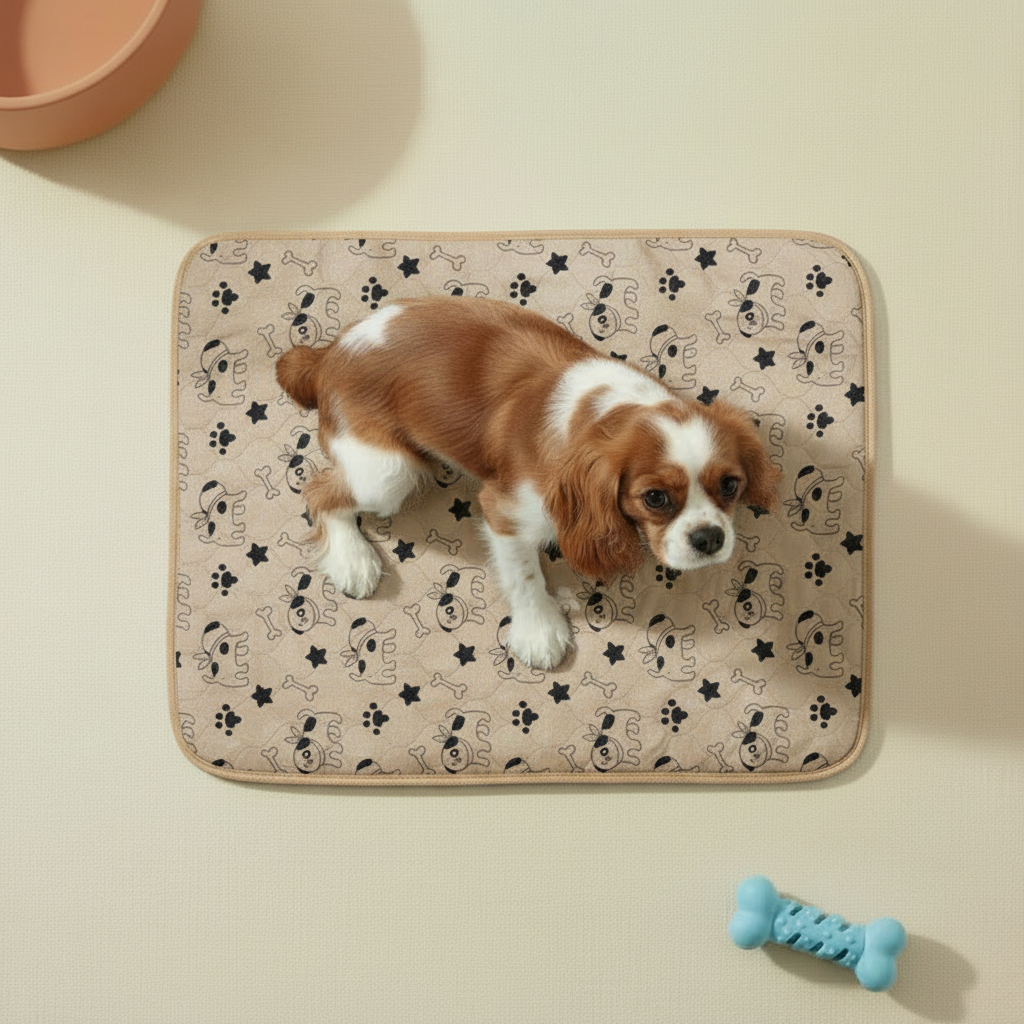 Chien couché tapis beige chiens