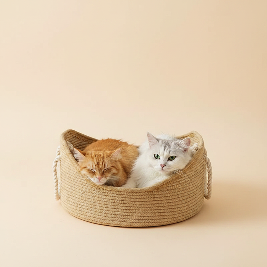 Corbeille avec chats fond crème