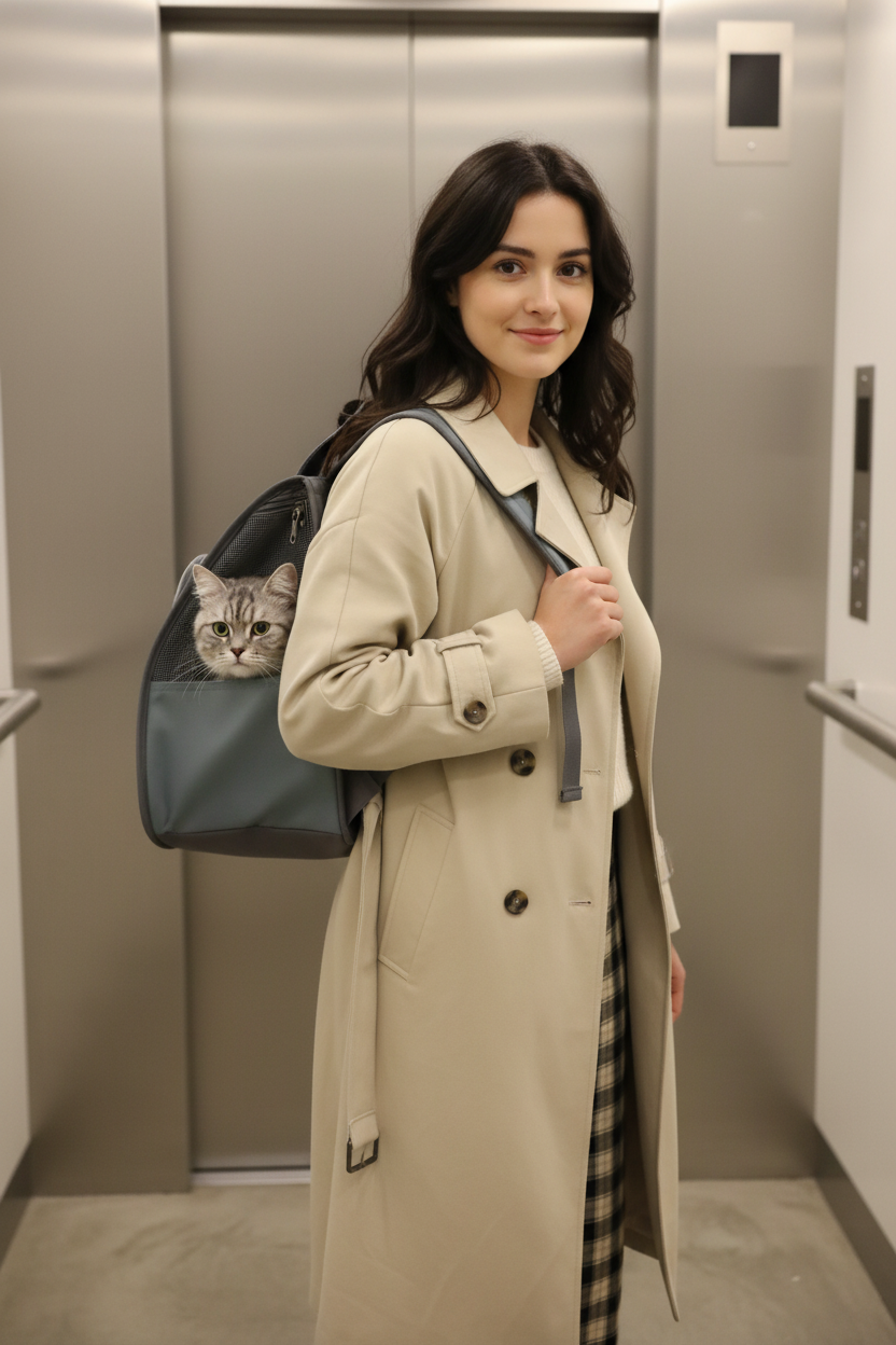 Femme française – sac bleu ascenseur