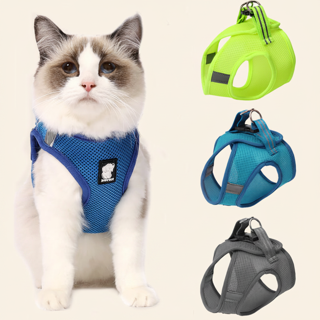 Harnais chat fond beige