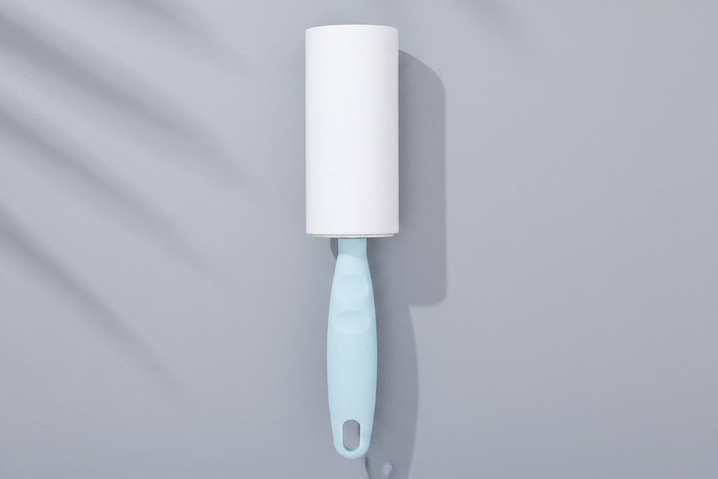 Rouleau bleu fond gris